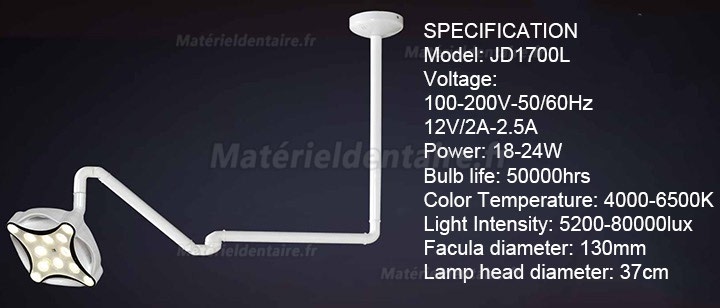 Micare JD1700L Lampe chirurgicale dentaire Lampe LED Scialytique (montée au plafond)